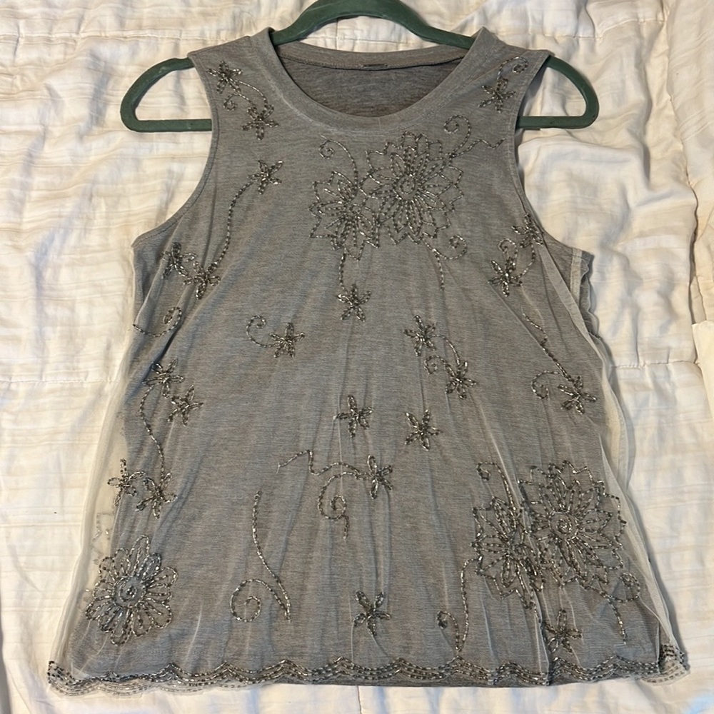 Hand embroidered beaded on mesh Chan Luu tank top.